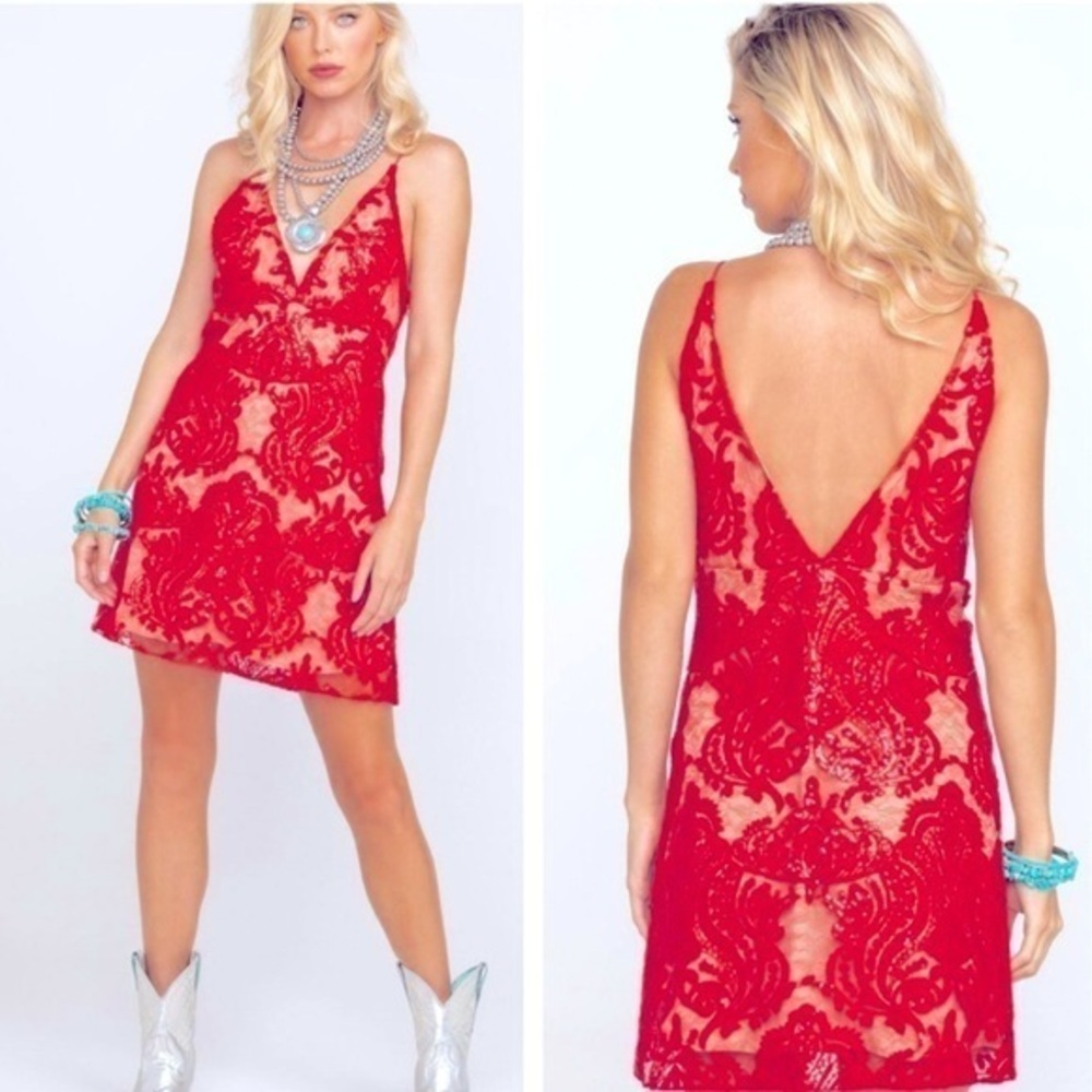 Free People Night Shimmers Mini party Dress Red Sequins Size 0 / XSmall